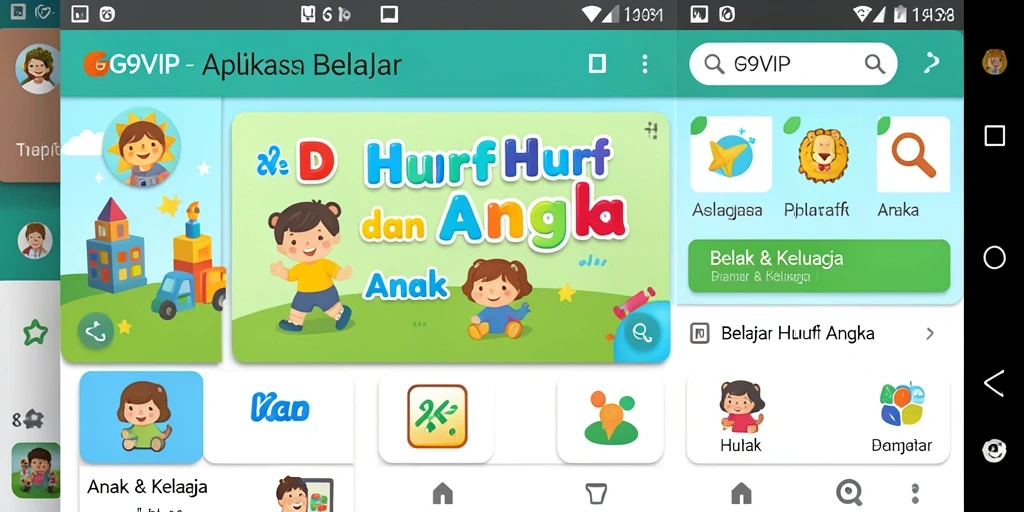 Antarmuka G9VIP yang interaktif untuk belajar huruf dan angka.